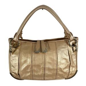 Bally Gold Genuine Leather Authentic Double Handle Top Zip Closure Handbag